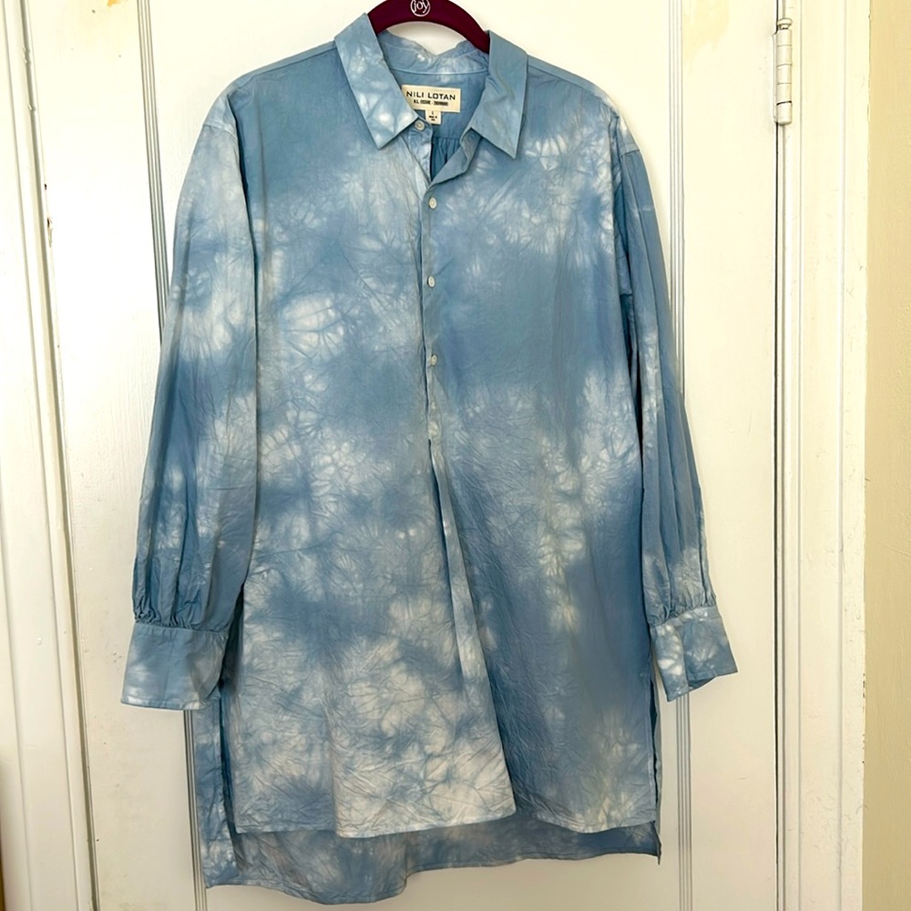 Nili Lotan tie dye popover sz L 100% cotton blue